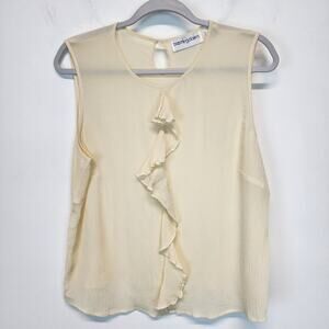 Vtg Bloomingdales Ruffle Front Blouse Size 16W Cream Sleeveless Crepe 100% Silk